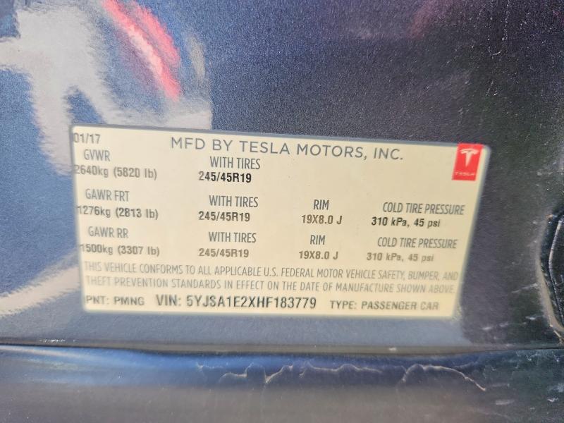 Продажа на аукционе авто 2017 Tesla Model S, vin: 5YJSA1E2XHF183779, номер лота: 53529776
