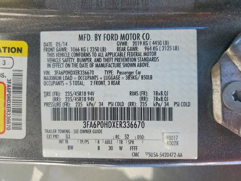 Продажа на аукционе авто 2014 Ford Fusion, vin: 3FA6P0HDXER336670, номер лота: 53213006