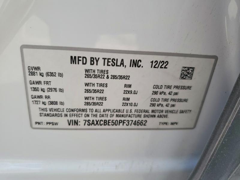 Продажа на аукционе авто 2023 Tesla Model X, vin: 7SAXCBE50PF374662, номер лота: 53584716
