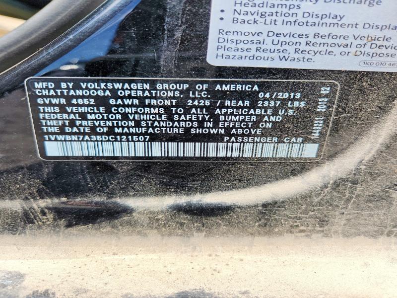 2013 Volkswagen Passat მანქანა იყიდება აუქციონზე, vin: 1VWBN7A35DC121507, აუქციონის ნომერი: 55000006