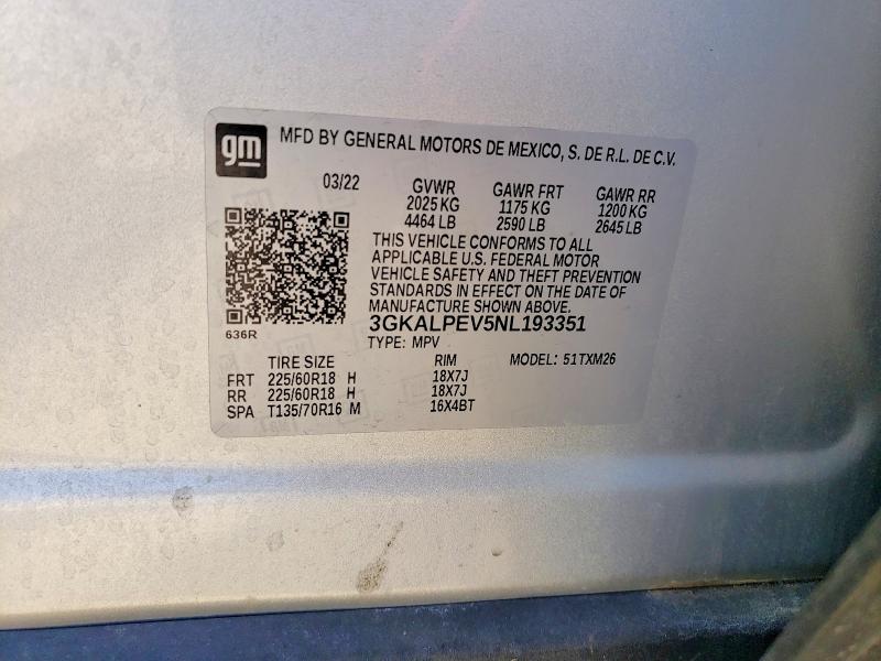 53432066 :رقم المزاد ، 3GKALPEV5NL193351 vin ، 2022 Gmc Terrain مزاد بيع