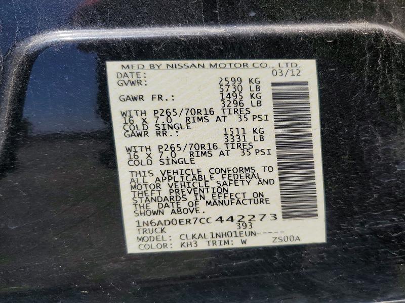 53735406 :رقم المزاد ، 1N6AD0ER7CC442273 vin ، 2012 Nissan Frontier مزاد بيع