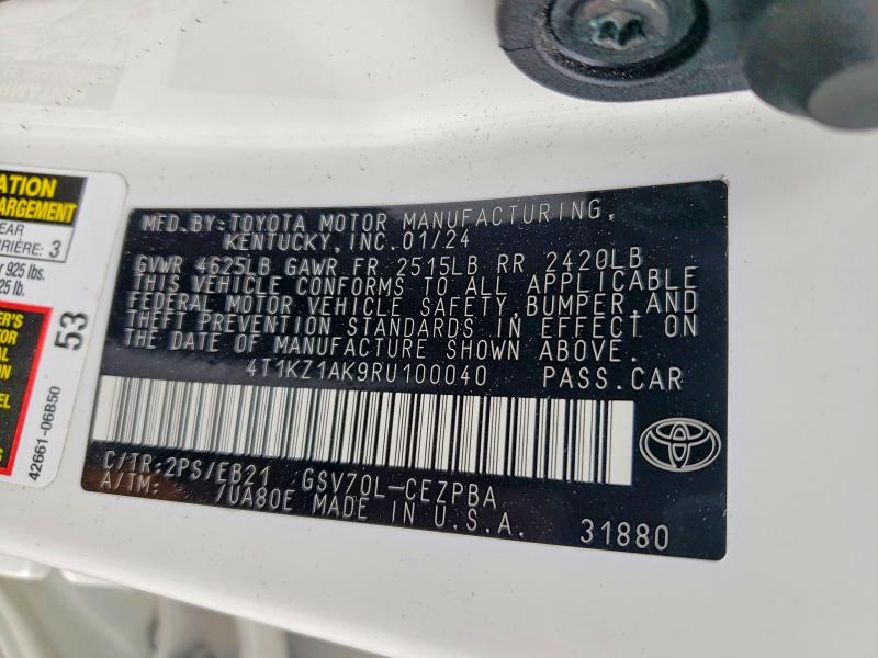 2024 Toyota Camry მანქანა იყიდება აუქციონზე, vin: 4T1KZ1AK9RU100040, აუქციონის ნომერი: 52484536