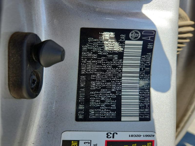 Aukcja sprzedaży 2010 Toyota Corolla, vin: 2T1BU4EE1AC454094, numer aukcji: 54647846