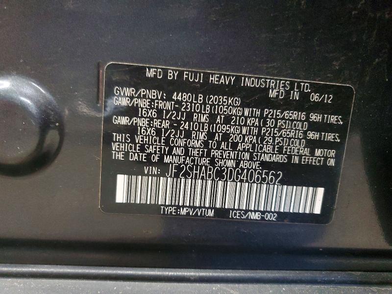 Aukcja sprzedaży 2013 Subaru Forester, vin: JF2SHABC3DG406562, numer aukcji: 51974806