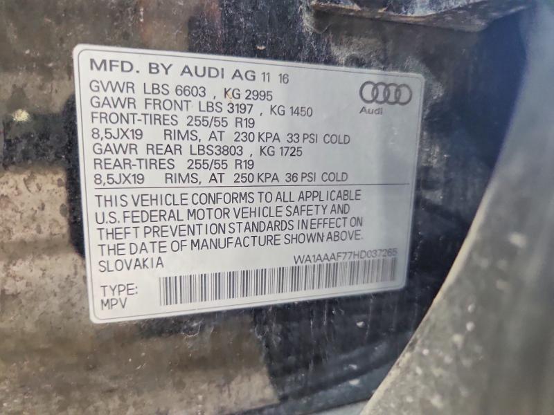 2017 Audi Q7 მანქანა იყიდება აუქციონზე, vin: WA1AAAF77HD037265, აუქციონის ნომერი: 55628916