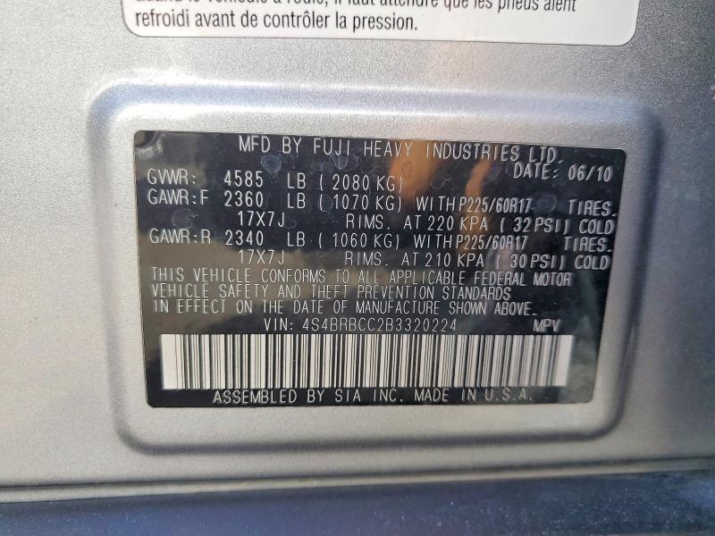 52342166 :رقم المزاد ، 4S4BRBCC2B3320224 vin ، 2011 Subaru Outback مزاد بيع
