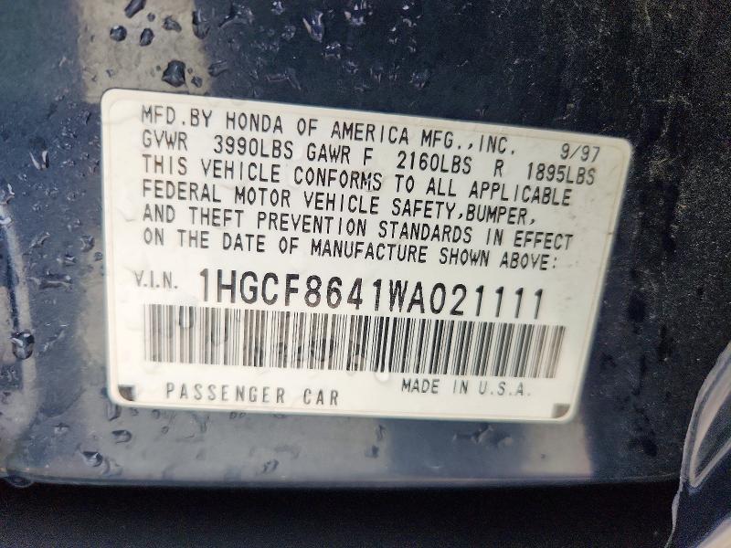 Aukcja sprzedaży 1998 Honda Accord, vin: 1HGCF8641WA021111, numer aukcji: 54841056