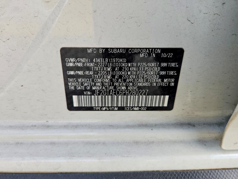 2023 Subaru Crosstrek მანქანა იყიდება აუქციონზე, vin: JF2GTAEC6PH280227, აუქციონის ნომერი: 55103776