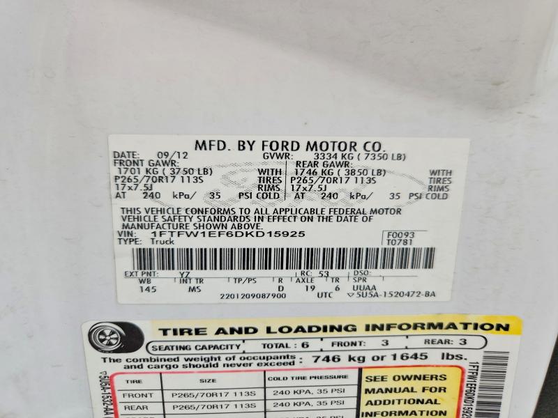 Продажа на аукционе авто 2013 Ford F150, vin: 1FTFW1EF6DKD15925, номер лота: 55197036