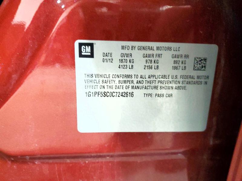 Продажа на аукционе авто 2012 Chevrolet Cruze, vin: 1G1PF5SC0C7242616, номер лота: 53266516