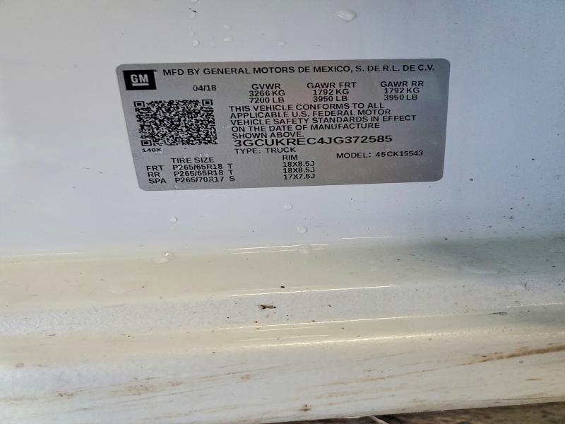 Продаж на аукціоні авто 2018 Chevrolet Silverado, vin: 3GCUKREC4JG372585, номер лоту: 53223736