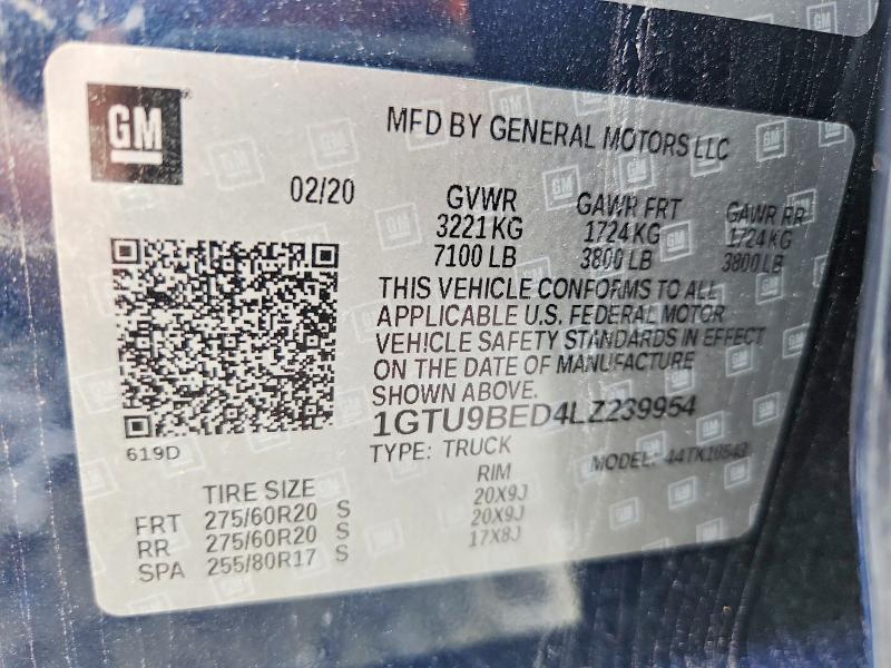 2020 Gmc Sierra მანქანა იყიდება აუქციონზე, vin: 1GTU9BED4LZ239954, აუქციონის ნომერი: 54010946