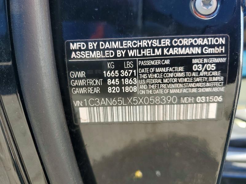 53814276 :رقم المزاد ، 1C3AN65LX5X058390 vin ، 2005 Chrysler Crossfire مزاد بيع
