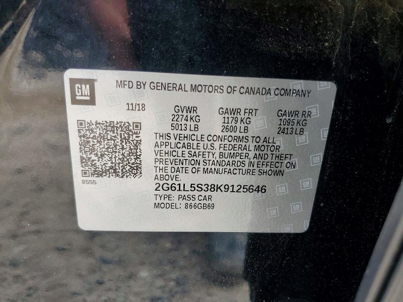 52092996 :رقم المزاد ، 2G61L5S38K9125646 vin ، 2019 Cadillac Xts مزاد بيع