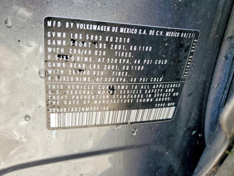 53190526 :رقم المزاد ، 3VV4B7AX2NM004198 vin ، 2022 Volkswagen Tiguan مزاد بيع
