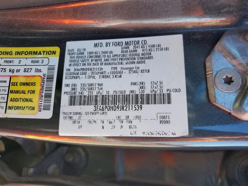 Продаж на аукціоні авто 2018 Ford Fusion, vin: 3FA6P0HD9JR211539, номер лоту: 53240586