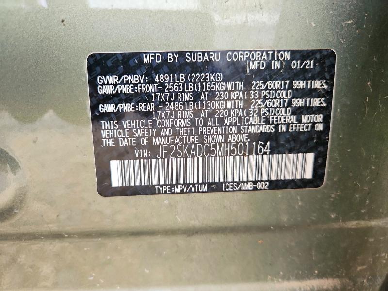 Auction sale of the 2021 Subaru Forester, vin: JF2SKADC5MH501164, lot number: 53629296