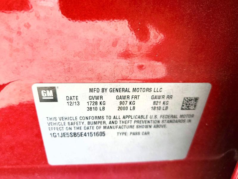 2014 Chevrolet Sonic მანქანა იყიდება აუქციონზე, vin: 1G1JE5SB5E4151605, აუქციონის ნომერი: 52342486