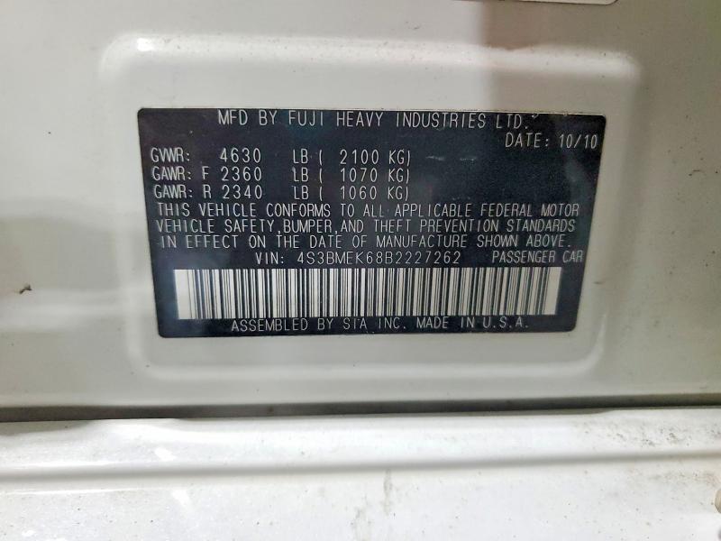 Aukcja sprzedaży 2011 Subaru Legacy, vin: 4S3BMEK68B2227262, numer aukcji: 55400036