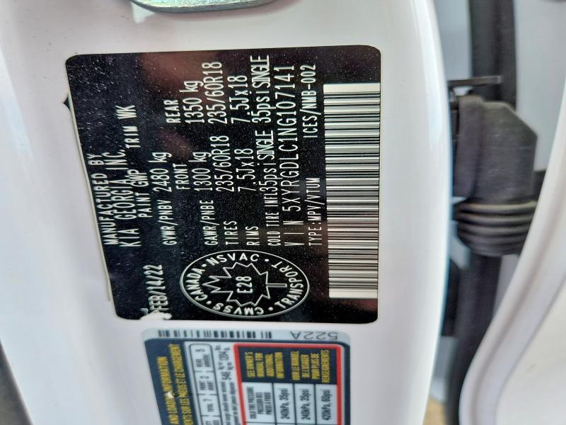 54008386 :رقم المزاد ، 5XYRGDLC1NG107141 vin ، 2022 Kia Sorento مزاد بيع