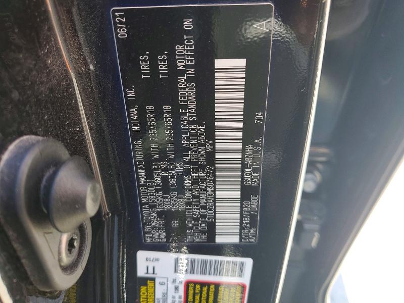 Aukcja sprzedaży 2021 Toyota Highlander, vin: 5TDCZRAH3MS076472, numer aukcji: 52858656