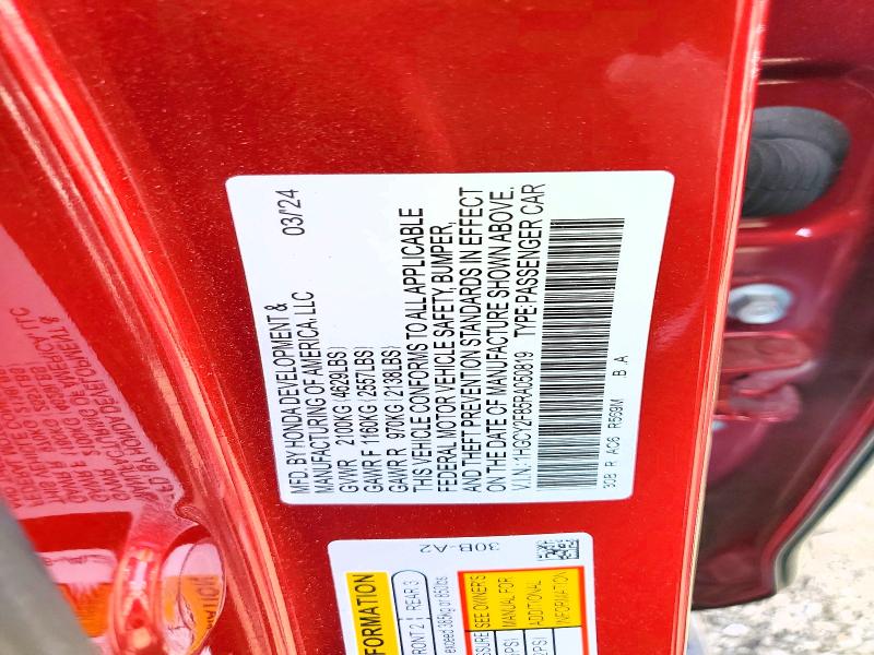 2024 Honda Accord მანქანა იყიდება აუქციონზე, vin: 1HGCY2F85RA050819, აუქციონის ნომერი: 53443376