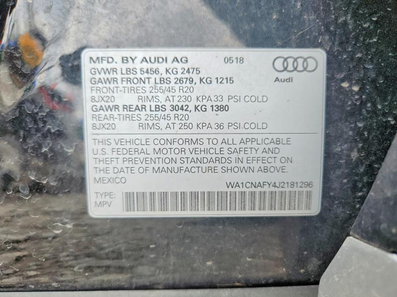 Aukcja sprzedaży 2018 Audi Q5, vin: WA1CNAFY4J2181296, numer aukcji: 52781956