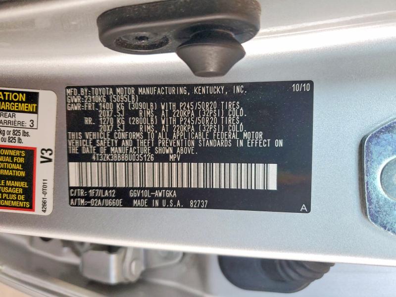 54186696 :رقم المزاد ، 4T3ZK3BB8BU035126 vin ، 2011 Toyota Venza مزاد بيع