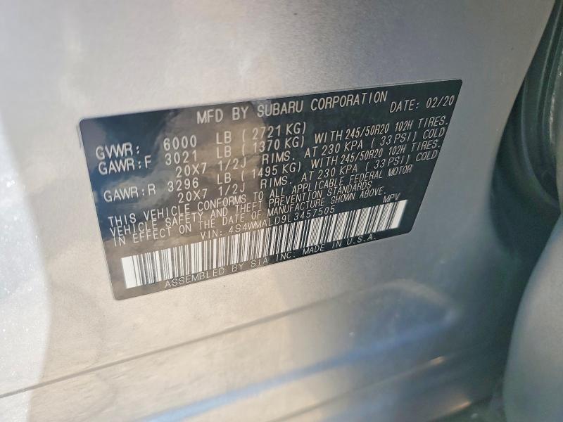 Продаж на аукціоні авто 2020 Subaru Ascent, vin: 4S4WMALD9L3457505, номер лоту: 54543556