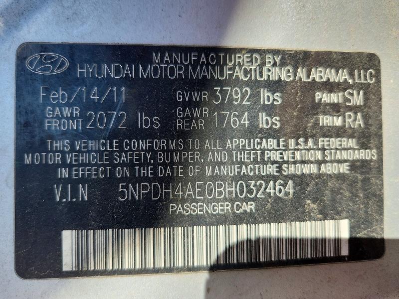 53346626 :رقم المزاد ، 5NPDH4AE0BH032464 vin ، 2011 Hyundai Elantra مزاد بيع