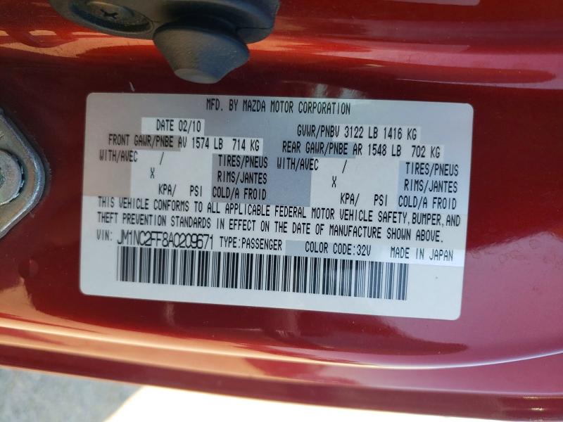 Продажа на аукционе авто 2010 Mazda Mx-5 Miata, vin: JM1NC2FF8A0209671, номер лота: 50594316