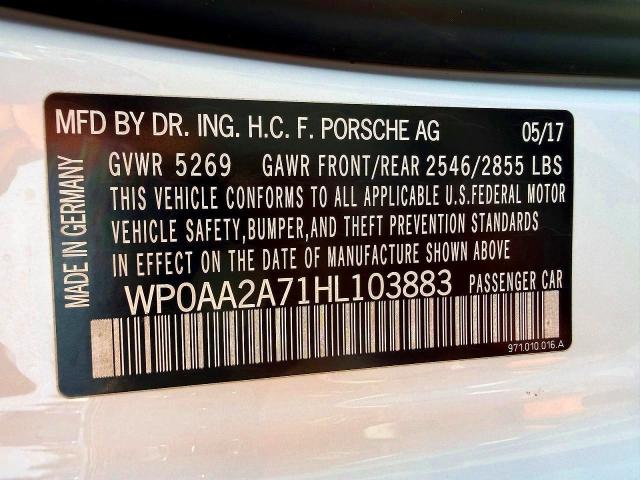 2017 Porsche Panamera მანქანა იყიდება აუქციონზე, vin: WP0AA2A71HL103883, აუქციონის ნომერი: 54730486