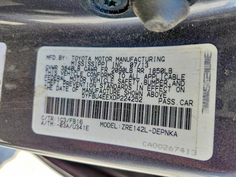 2013 Toyota Corolla მანქანა იყიდება აუქციონზე, vin: 5YFBU4EEXDP224252, აუქციონის ნომერი: 52887566