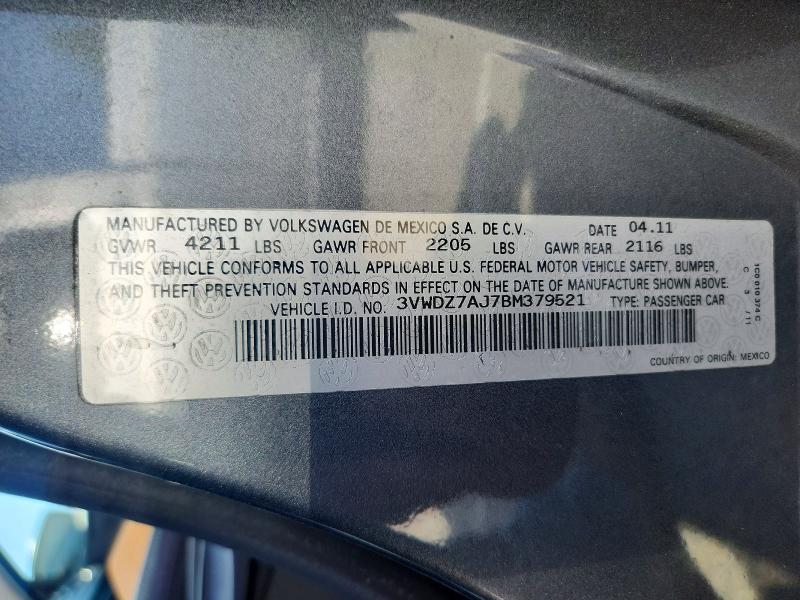Продаж на аукціоні авто 2011 Volkswagen Jetta, vin: 3VWDZ7AJ7BM379521, номер лоту: 54299876