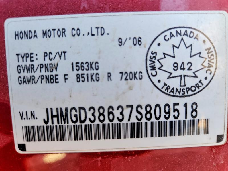 Aukcja sprzedaży 2007 Honda Fit, vin: JHMGD38637S809518, numer aukcji: 53210736