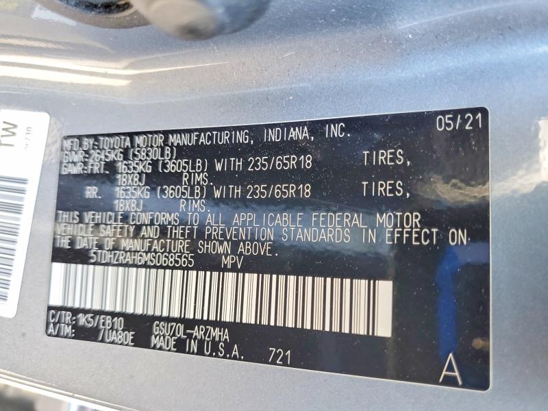 Продаж на аукціоні авто 2021 Toyota Highlander, vin: 5TDHZRAH6MS068565, номер лоту: 52868116