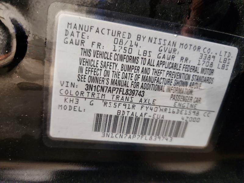 Продажа на аукционе авто 2015 Nissan Versa, vin: 3N1CN7AP7FL839743, номер лота: 52080796