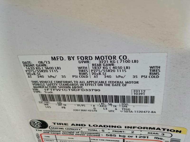 52726806 :رقم المزاد ، 1FTFW1CT9DFD33790 vin ، 2013 Ford F150 مزاد بيع