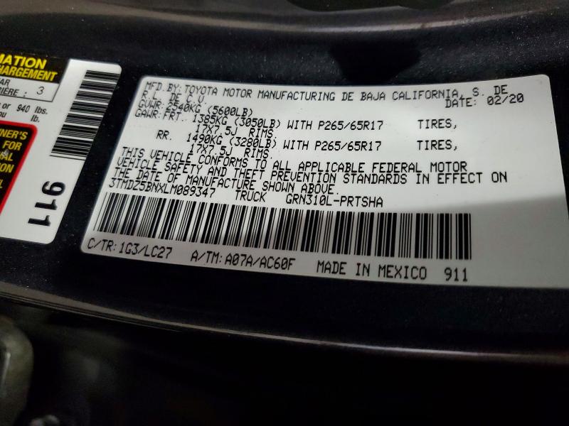 2020 Toyota Tacoma მანქანა იყიდება აუქციონზე, vin: 3TMDZ5BNXLM089347, აუქციონის ნომერი: 53564346