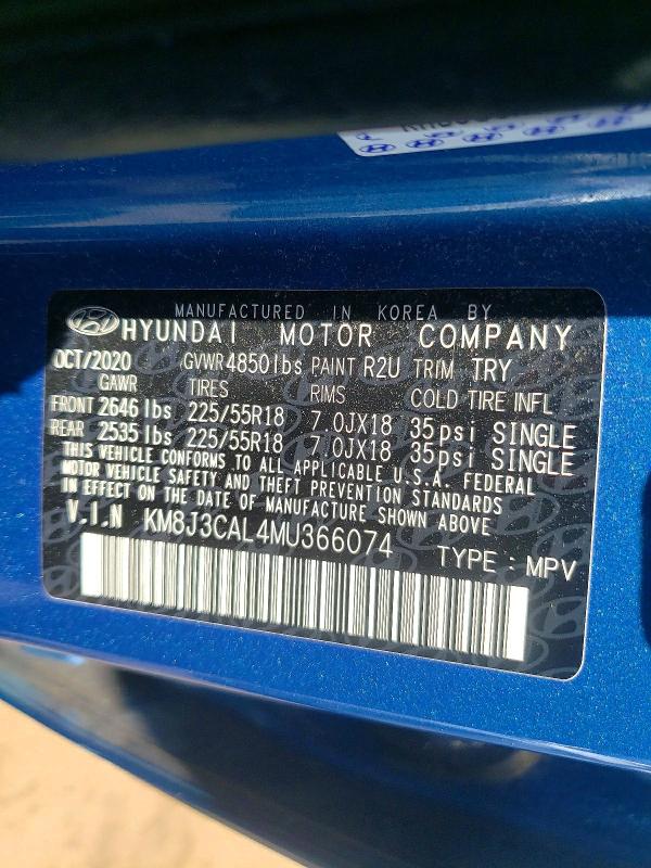 2021 Hyundai Tucson მანქანა იყიდება აუქციონზე, vin: KM8J3CAL4MU366074, აუქციონის ნომერი: 52163846