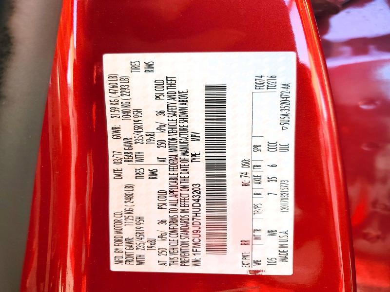 2017 Ford Escape მანქანა იყიდება აუქციონზე, vin: 1FMCU9JD7HUD43203, აუქციონის ნომერი: 54809816