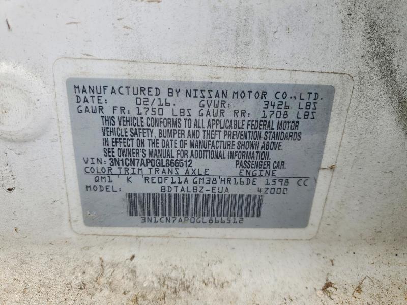 Продажа на аукционе авто 2016 Nissan Versa, vin: 3N1CN7AP0GL866512, номер лота: 52891816