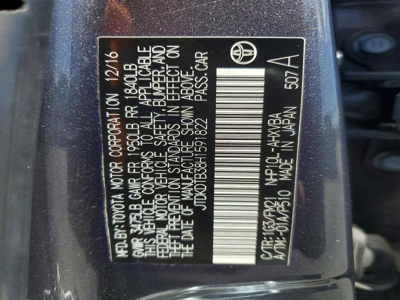 Aukcja sprzedaży 2017 Toyota Prius C, vin: JTDKDTB38H1591822, numer aukcji: 54909346