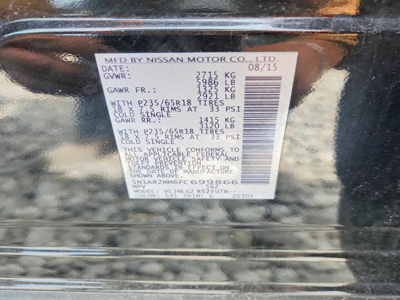 Продаж на аукціоні авто 2015 Nissan Pathfinder, vin: 5N1AR2MM6FC699866, номер лоту: 52610286