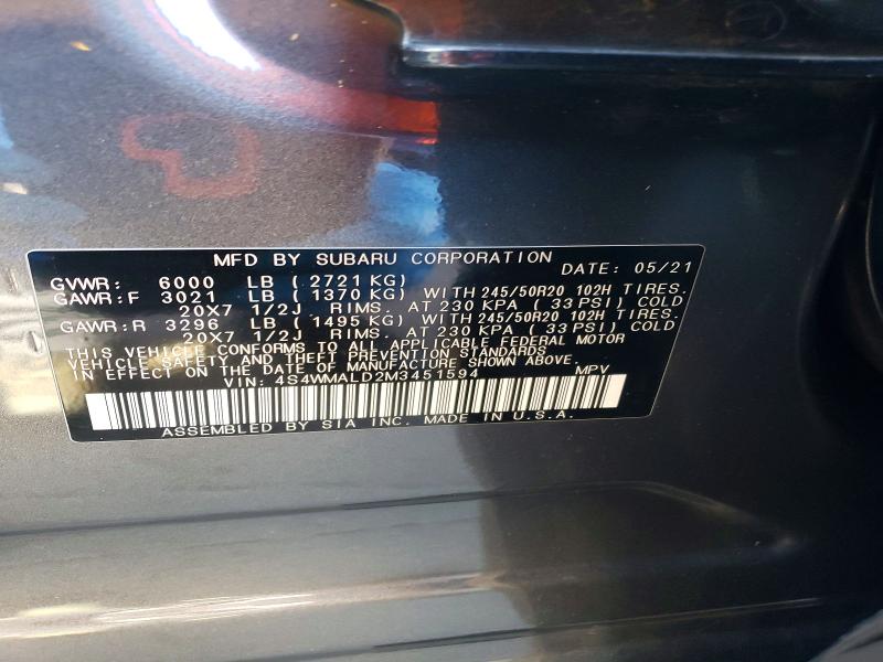 2021 Subaru Ascent მანქანა იყიდება აუქციონზე, vin: 4S4WMALD2M3451594, აუქციონის ნომერი: 52759536