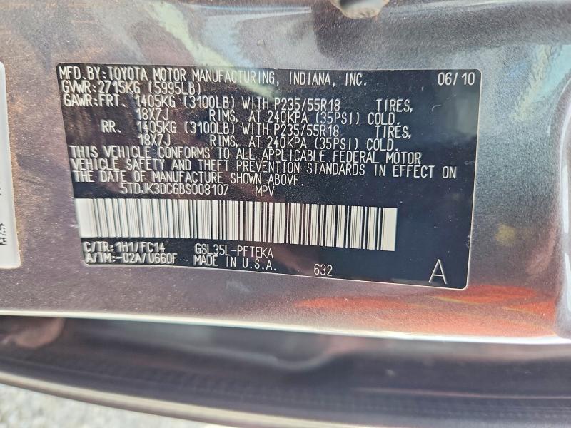 Продажа на аукционе авто 2011 Toyota Sienna, vin: 5TDJK3DC6BS008107, номер лота: 53126776