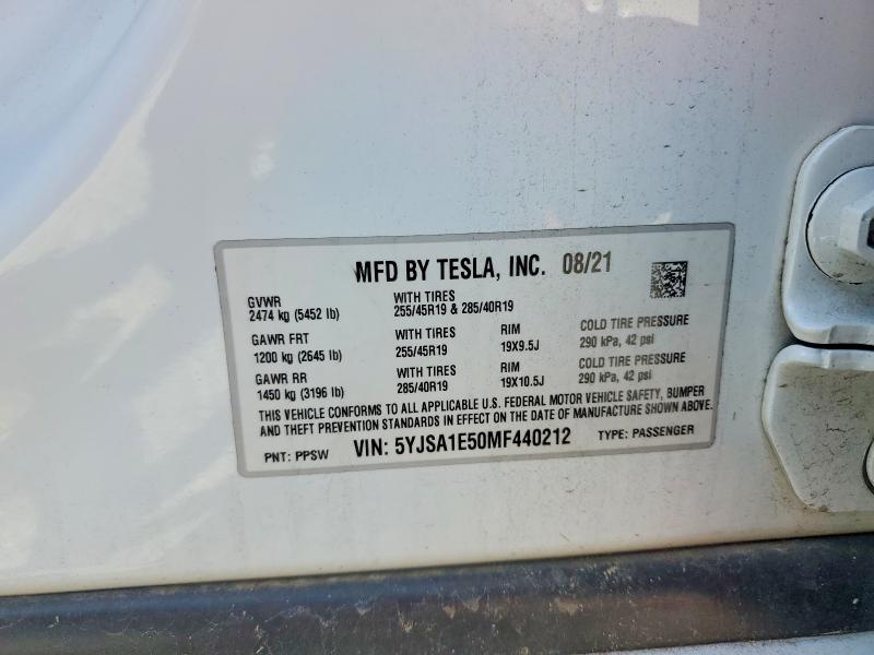 Продаж на аукціоні авто 2021 Tesla Model S, vin: 5YJSA1E50MF440212, номер лоту: 53796176