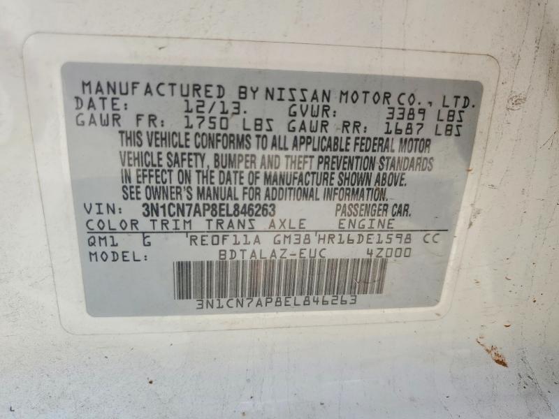 53924696 :رقم المزاد ، 3N1CN7AP8EL846263 vin ، 2014 Nissan Versa مزاد بيع