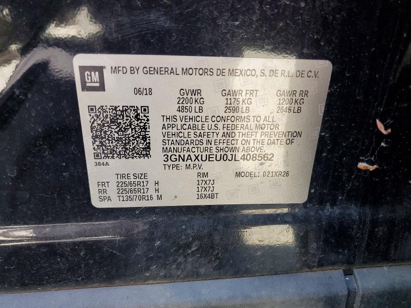 55551206 :رقم المزاد ، 3GNAXUEU0JL408562 vin ، 2018 Chevrolet Equinox مزاد بيع